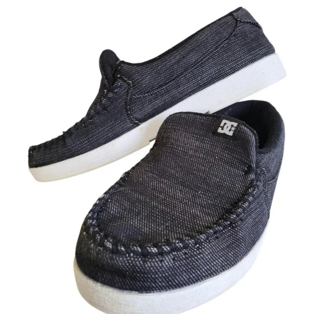DC Villain TX Men's Size 12 Black Denim Moc Toe Slip-On Skate Shoes